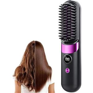 Crebeau Spazzola lisciante senza fili, spazzola lisciante per capelli corti, ricaricabile USB, spazzola lisciante portatile, spazzole riscaldate, riscaldamento rapido, per viaggi e uso quotidiano