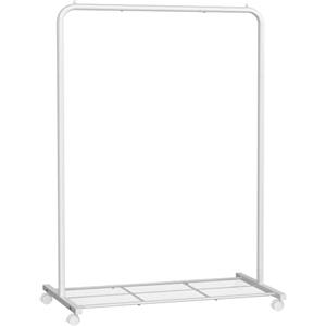 SONGMICS Stand Appendiabiti in Metallo, Attaccapanni con Ruote, Ripiano Portaoggetti, Barra Regge fino a 40 kg, Bianco HSR025W01