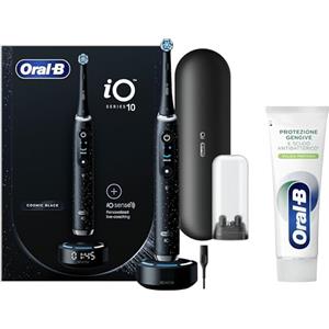 Oral-B Spazzolino Elettrico Ricaricabile iO 10 Nero + 1 Testina, 1 Custodia Da Viaggio ricaricabile, 1 Caricatore iO Sense, 1 Spazzolino + Dentifricio Protezione Gengive Pulizia Profonda 75ml