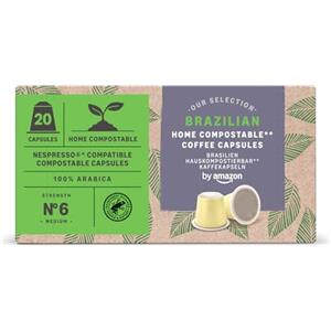 by Amazon Home, Capsule di Caffè Compostabili Compatibili con Nespresso, 100% Arabica Brasiliana, 20 Pezzi, Certificate Rainforest Alliance