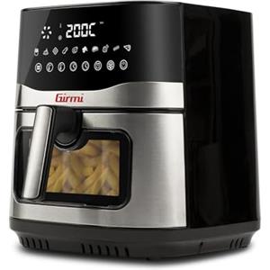 Girmi FG90 Friggitrice ad Aria Ecofrit Premium, 2200W, 9 Lt, Doppia Resistenza, Finestra, Contenitore Antiaderente, Display Digitale, Scongelamento, Partenza Ritardata, BPA/PFOA safe, Nero