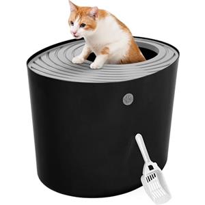 Iris Ohyama Lettiera per Gatti, Fino a 7kg, 1 Pala, Nero/Grigio, Ingresso Top, Cat Litter Trey, Chiuso, Per Gattini, Lato alto, Con cappuccio, Grande, Senza BPA, Profondo, Facile da pulire, PUNT-530