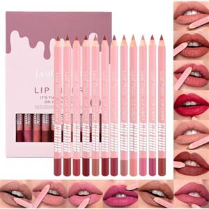 Sitovely Set di matite per contorno labbra 12 colori nude, rossetto sottile opaco vellutato, lucidalabbra altamente pigmentato