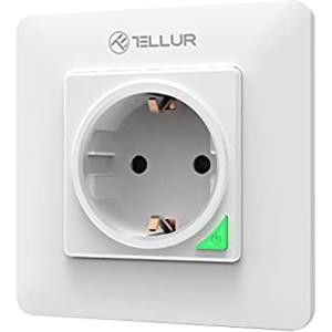 TELLUR SMART Presa a Muro Intelligente WiFi, Presa Smart Alexa, Google e Scorciatoie Siri, Monitoraggio Consumi, Pesa WiFi con Controllo App, 3000W, 16A, Nessun HUB Richiesto, Bianco