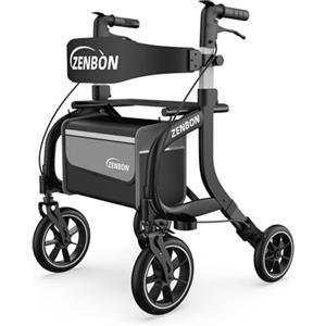 ZENBON Deambulatore per Anziani in Alluminio: Girello 4 Ruote con Seduta Rollator Leggero Pieghevole - Rollator Viaggio Regolabile in Altezza con Porta Bastone e Borsa della Spesa Rimovibile amovible (Nero)