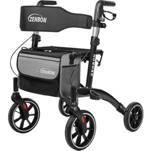 ZENBON Deambulatore per Anziani Leggero Pieghevole: Rollator Leggero con Sedile Rollator per Anziani Pieghevole in Alluminio - Rollator da Viaggio con Attrezzatura Completa (Nero)