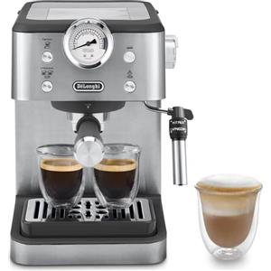 De Longhi Macchina Caffè Espresso Manuale Caffè Macinato con Erogatore di Vapore e Montalatte 15 bar colore Acciaio Inox - EM450.M Linea Classic