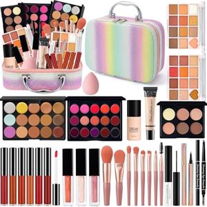 Muiefe Set Trucchi con Trousse Trucchi, Kit Trucco Make Up Completo Professionale Cofanetto Regalo Donna Ragazza Trucchi con Paletta Ombretti Fondotinta Matite Ssopracciglia Matita Occhi Mascara Lucidalabbra