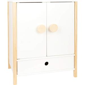 Small Foot Armadio per Bambole Little Button in Legno Bianco con Design Scandinavo, Asta Appendiabiti e Cassetto
