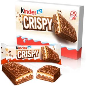 Kinder Crispy, 5 Wafer Croccanti Ricoperti di Cioccolato al Latte con Granella di Biscotto e Doppio Ripieno al Latte Kinder e Cacao, Senza Coloranti e Conservanti, Confezione da 170g