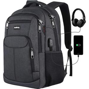 Kadilong Zaino per Computer Portatile da 17,3 Pollici, per Studenti, Adolescenti, Ragazzi, con Porta di Ricarica USB, per Lavoro, Scuola Media, Liceo, Nero