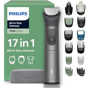 Philips Rifinitore All-in-one Multigroom Serie 7000 17 in 1 - Rifinitore per barba, capelli e corpo, lame autoaffilanti interamente in metallo, 26 impostazioni di lunghezza (0,5-20 mm), MG7961/15