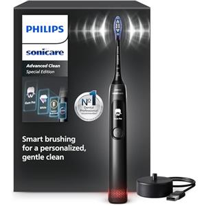 Philips Sonicare AdvancedClean Limited Edition, Spazzolino elettrico - schermo smart, sensore di pressione, promemoria sostituzione testina, 5 modalità di spazzolamento e SmarTimer, nero, HX3792/11