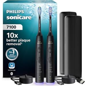 Philips Sonicare 7100, spazzolino elettrico sonico con app, 4 modalità di spazzolamento e 3 livelli di intensità, avviso di pressione, EasyStart, nero, confezione da 2, HX7429/03 [Nuova tecnologia]