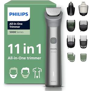 Philips Rifinitore All-in-one Multigroom Serie 5000 11 in 1 - Rifinitore per barba, capelli e corpo, lame autoaffilanti interamente in metallo, 17 impostazioni di lunghezza (0,5-16 mm), MG5951/15