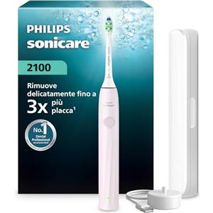 Philips Spazzolino elettrico Philips Sonicare Serie 2100 - Spazzolino sonico con 2 livelli d'intensità, funzione EasyStart, SmarTimer, 14 giorni di autonomia, custodia, rosa, HX4023/03, [Nuovo]