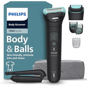 Philips Bodygroom Serie 7000 - Rifinitore per uomo, testina flessibile 2D, tripla protezione, Testine intercambiabili, Rifinitura e rasatura intima, Impermeabile 100%, 120 minuti autonomia, BG7480/15