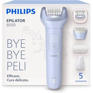 Philips Epilatore Serie 8000 - Epilatore elettrico Wet & Dry senza fili, per gambe e corpo, con ProGuide, 5 accessori, autonomia di 60 minuti, modello BRE709/00