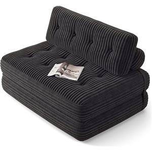 Xbro Divano Letto Matrimoniale 2 Posti 200x130 cm Pieghevole Salvaspazio in Velluto a Coste con Poggiatesta, Compatto per Soggiorno e Ospiti, Grigio Scuro