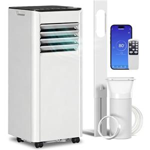 HOMCOM Condizionatore Portatile 9000BTU 2.6kW 4 in 1 Raffreddamento Deumidificazione, Ventilatore, Modalità Sleep, WIFI, Alexa/Google Voce, Telecomando, Touch, Display LED, ClasseA, Timer 24H per 28m²