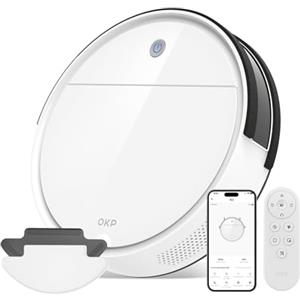 OKP K5 Robot Aspirapolvere con Telecomando, Aspirazione 2500Pa, Autonomia 120 Minuti, Ricarica Automatica, 4 Modalità di Pulizia, Wi-Fi/App/Alexa, per Pavimenti Duri, Tappeti e Peli di Animali