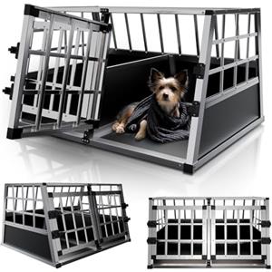Juskys Box per trasporto cani in alluminio L-X, 89x70x51 cm - Gabbia auto robusta e facile da pulire, con porta a griglia e serratura