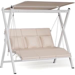 Blumfeldt FlexiSwing - Dondolo da Giardino, 3 Posti, Schienale & Tettuccio Regolabili, Telaio in Acciaio Verniciato, 240kg, Cuscini Spessi, Resistente alle Intemperie