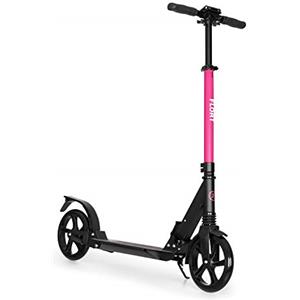 KLAR FIT Float Kickscooter - Monopattino, Ruote PU XXL: 200 mm, Cuscinetti ABEC 7, AS-Soft Grips, Sistema a 1 Clic, Max. 100kg, Doppia Ammortizzazione, Freno a Pedale, con Tracolla, Magenta