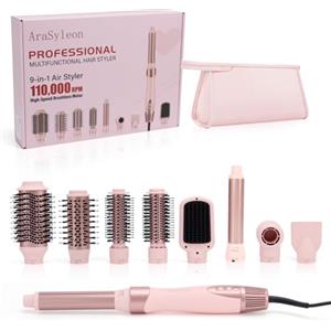 AraSyleon AraSyelon 9 in 1 Styler Multifunzione per Capelli - Phon Professionale, Spazzola Aria Calda (25/32/48/68mm), Arricciacapelli Automatico 32mm, Spazzola Lisciante, 110.000giri/min, con Ioni