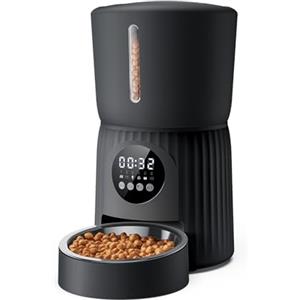 Faroro Distributore Automatico Cibo Gatti, 4L Dispenser Crocchette Gatto con 1-6 Pasti Al Giorno, Porzioni Regolabili, Voce 10s, Alimentazione Lenta (Nero)
