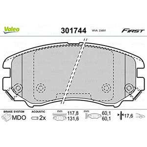 VALEO Kit pastiglie freno 301744 per Freno a disco - Compatibile con Hyundai Coupe II e Elantra III
