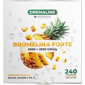 Symbeauty Bromelina Forte 240 Cpr (8 mesi) Drenaline 2500+5000 GDU | Betulla, Centella, Vitamina C | Vegano - Made in Italy