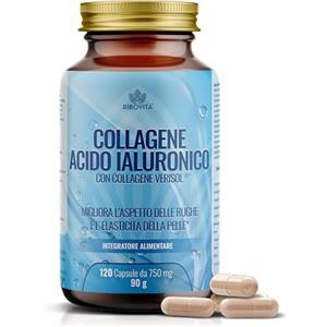 Ribovita Collagene VERISOL 2500mg e Acido Ialuronico | Antiage Pelle, Articolazioni, Capelli e Unghie | Con Coenzima Q10, Biotina, Zinco e Vitamina C | 120 Capsule Made in Italy