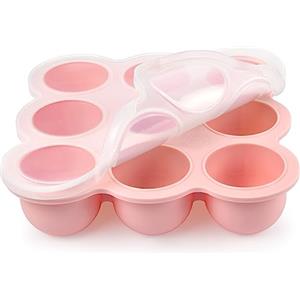 Aolso Contenitore in Silicone, 9 Scomparti × 75ml Stampi Contenitori Pappa per Freezer Senza BPA, Vassoio in Silicone per Alimenti con Coperchio Rimovibile, Rosa