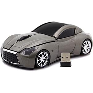 DAY DAY HAPPY mouse wireless a forma di automobile mouse per computer 1600 DPI con luce LED blu per PC portatile (Gray)