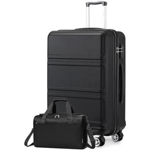 KONO set di 2 Valigie Rigida e Leggera valigia grande 74cm in ABS con 4 Ruote Rotanti e Lucchetto TSA & Borsa da Viaggio 40x20x25 Ryanair, Nero