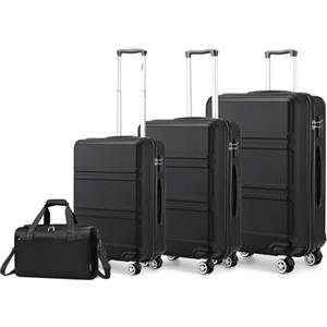 KONO set di 4 Valigie Rigida e Leggera valigia (55cm/65cm/74cm) in ABS con 4 Ruote Rotanti e Lucchetto TSA & Borsa da Viaggio 40x20x25 Ryanair, Nero