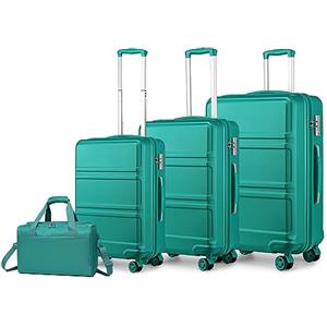 KONO set di 4 Valigie Rigida e Leggera valigia (55cm/65cm/74cm) in ABS con 4 Ruote Rotanti e Lucchetto TSA & Borsa da Viaggio 40x20x25 Ryanair, Turchese