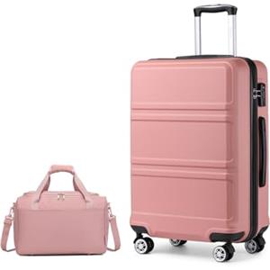KONO set di 2 Valigia Bagaglio a Mano Rigida e Leggera ABS Trolley 74cm con 4 Ruote Rotanti e Lucchetto TSA & Borsa da Viaggio 40x20x25 Ryanair, Nude