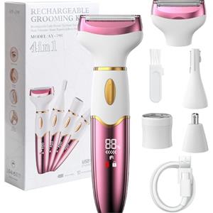Koeutoze Rasoio elettrico da donna 4 in 1 con display digitale, impermeabile IPX7, rimozione peli del viso per donne, rasoio intimo per viso, zona intima, ascelle, gambe ricarica USB