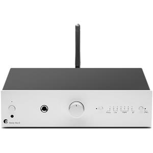 Pro-Ject Stereo Box E, amplificatore stereo integrato compatto Hi-Fi con BT 5.0, uscita subwoofer, 2 ottici, 1 x coassiale SPDIF In, 2 x 40 W (argento)