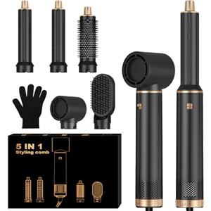 UKLISS Asciugacapelli 5 in 1, Pro Hair Styler & Phon Capelli Set con Arricciacapelli, Thermal Brush, Spazzola Lisciante Capelli, Spazzola ad Aria Calda, Hair Dryer Regali per Donne Styling - Nero