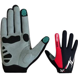BEAST RAGE Guanti da ciclismo a mezze dita, per uomo e donna, con imbottitura in gel, antiscivolo, ammortizzanti, per sollevamento pesi, palestra, senza dita, traspiranti (Dito rosso-pieno, XL)