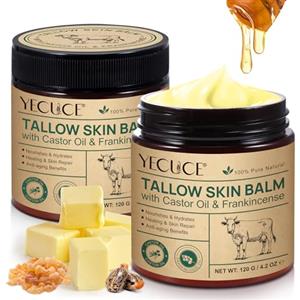 WANFAER Balsamo per la pelle con sego, olio di ricino e olio di incenso 2 confezioni, cura della pelle con sego di manzo 100% alimentato con erba, idratante per viso e corpo per tutti i tipi di pelle