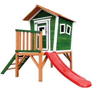 Home Deluxe Casetta giocattolo su palafitte Pino con scivolo - Verde I Casetta per bambini in legno per giardino e attività all'aperto