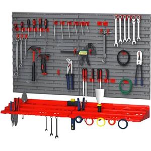 DURHAND 54PZ Contenitore Portautensile con 50 Ganci, Montaggio a Muro, PP, Rosso Grigo, 95.5x23x53.5cm