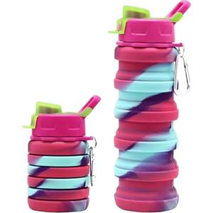 GMM Bottiglia Sportiva 500ML in Silicone, Borraccia sportiva riutilizzabile, Borraccia Pieghevole, senza BPA (Camouflage Fucsia)