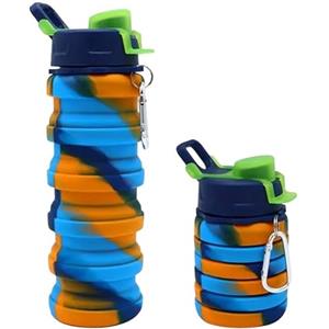 GMM Bottiglia Sportiva 500ML in Silicone, Borraccia sportiva riutilizzabile, Borraccia Pieghevole, senza BPA (Camouflage Azzurro)