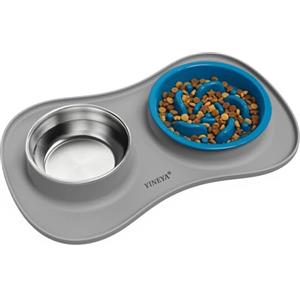 YINEYA ciotole per cani set 3 in 1, ciotola anti ingozzamento cane, ciotole per gatti, include un pieghevole tappetino ciotola cane, adatto per cibo secco e umido e per tutte le razze di cani/gatti