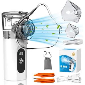 XPJBKC Aerosol Portatile Silenzioso, Nebulizzatore Silenzioso con Display Digitale e Autopulizia per Bambini/Adulti, Ricaricabile Macchina Aerosol con 2 Maschere e Boccaglio